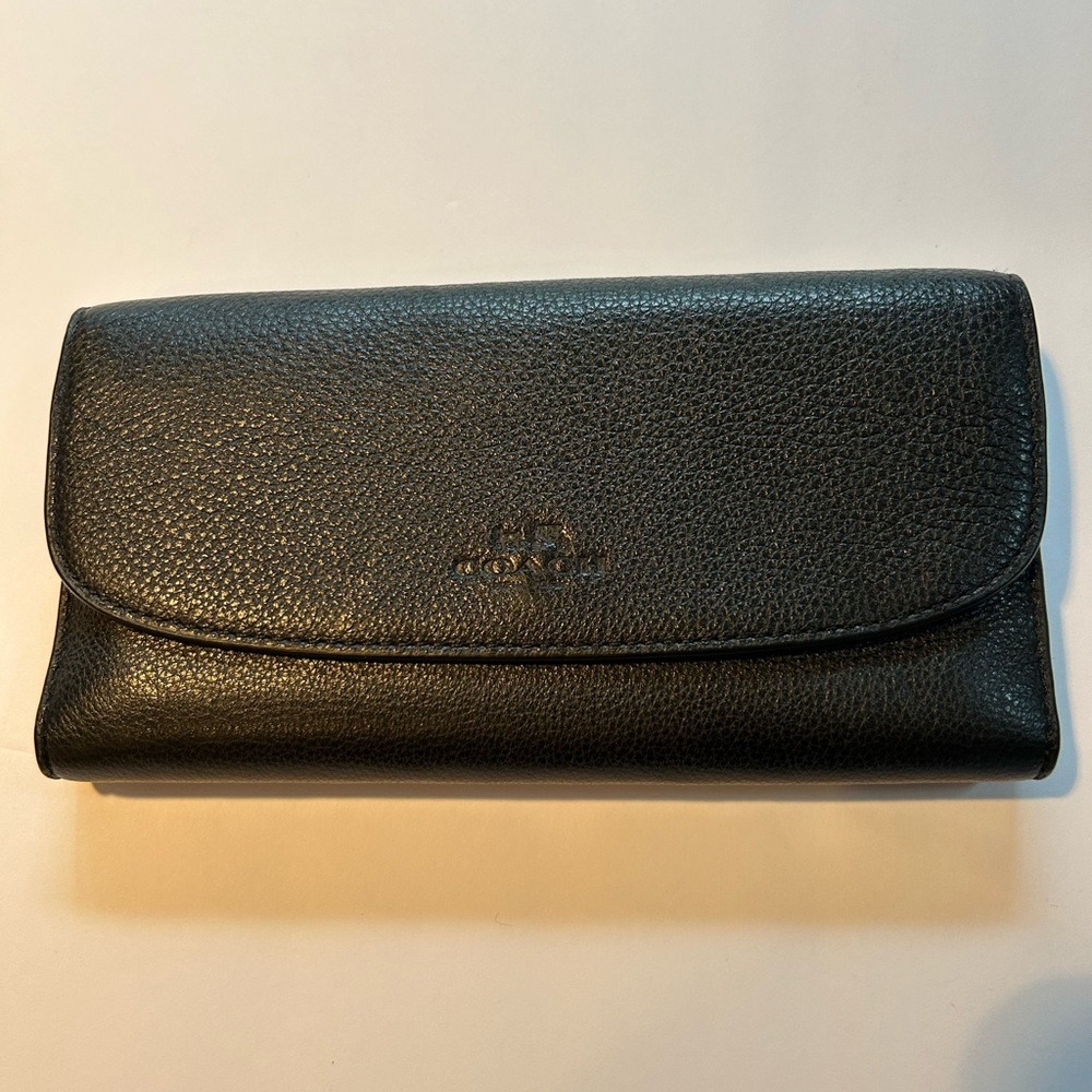Coach Pebbled Black Leather Clutch Bag Wallet